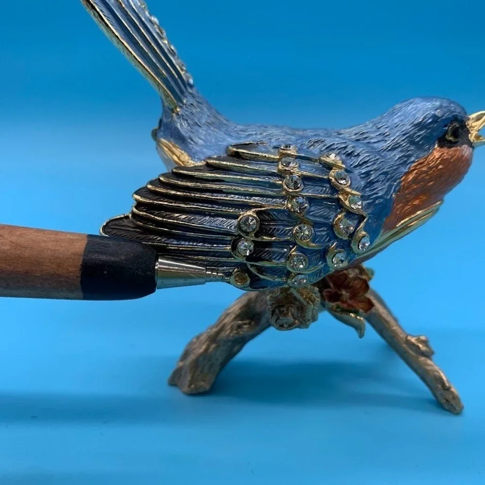 Vintage‎ Bluebird Enamel Hinged Collectible Jewelry Trinket Box
